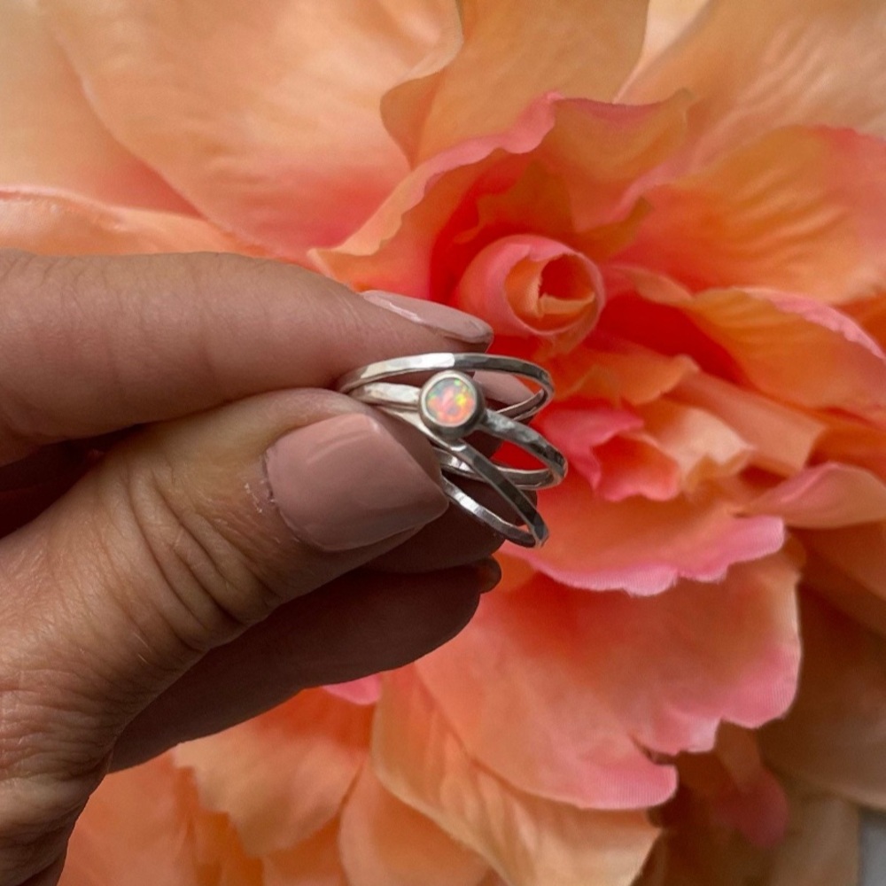 Opal Stacker Ring Set (size 7.5) 3~100% Sterling Silver~Never used/worn